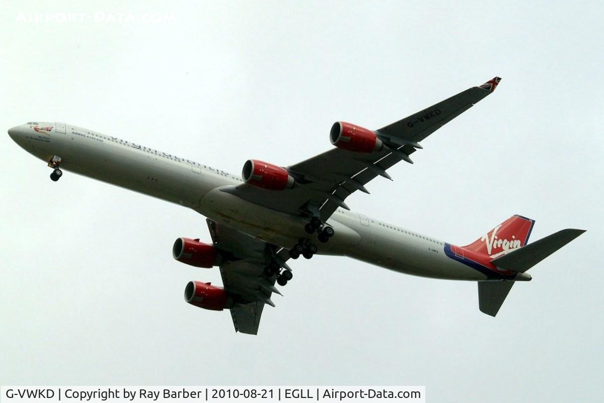 G-VWKD, 2005 Airbus A340-642 C/N 706, Airbus A340-642 [706] (Virgin Atlantic) Home~G 21/08/2010. On approach 27R.