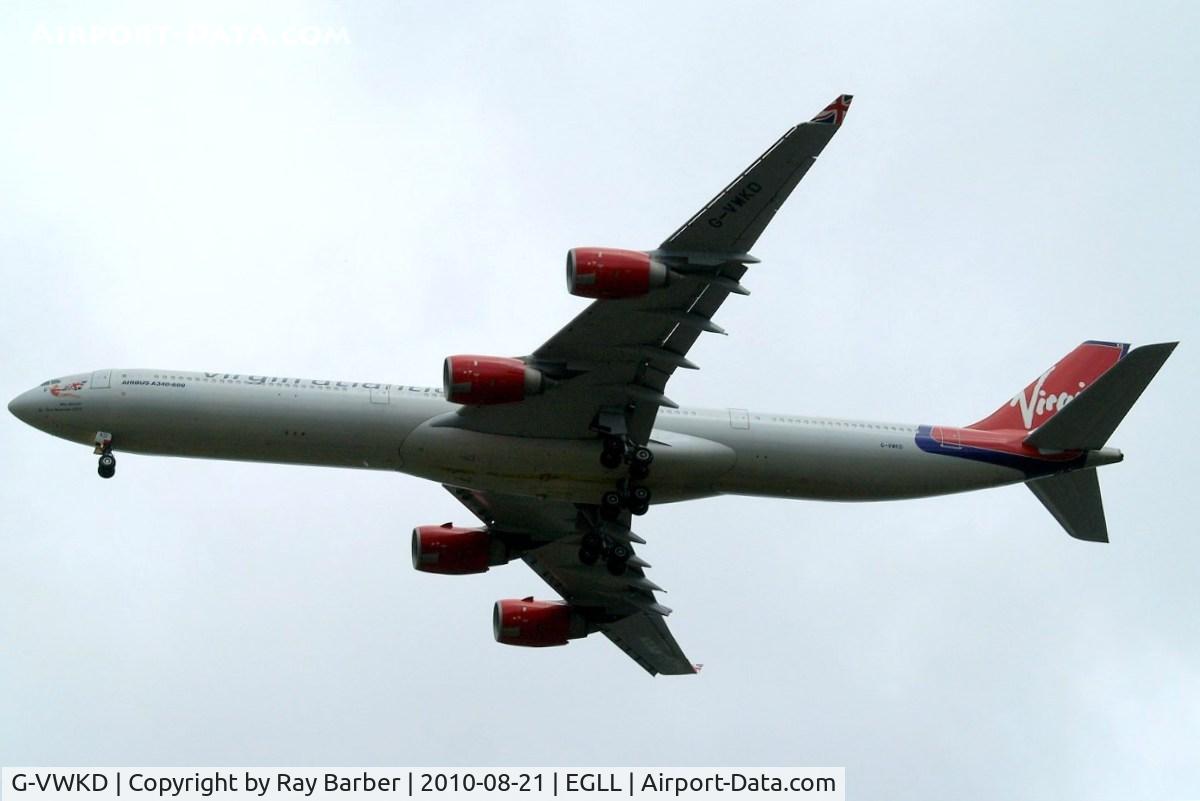 G-VWKD, 2005 Airbus A340-642 C/N 706, Airbus A340-642 [706] (Virgin Atlantic) Home~G 21/08/2010. On approach 27R.