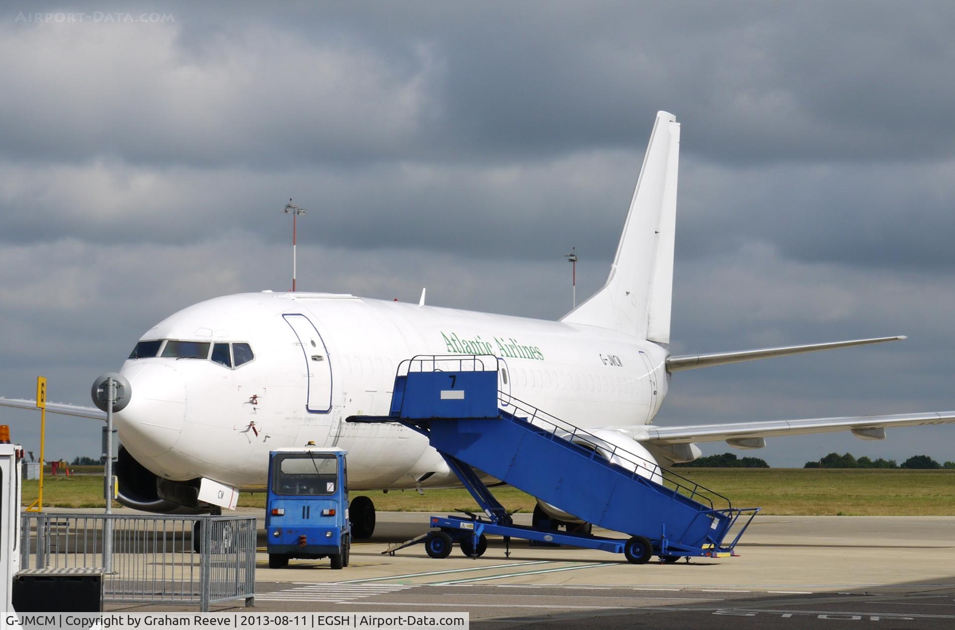 G-JMCM, 1990 Boeing 737-3Y0/SF C/N 24679, Parked at Norwich.
