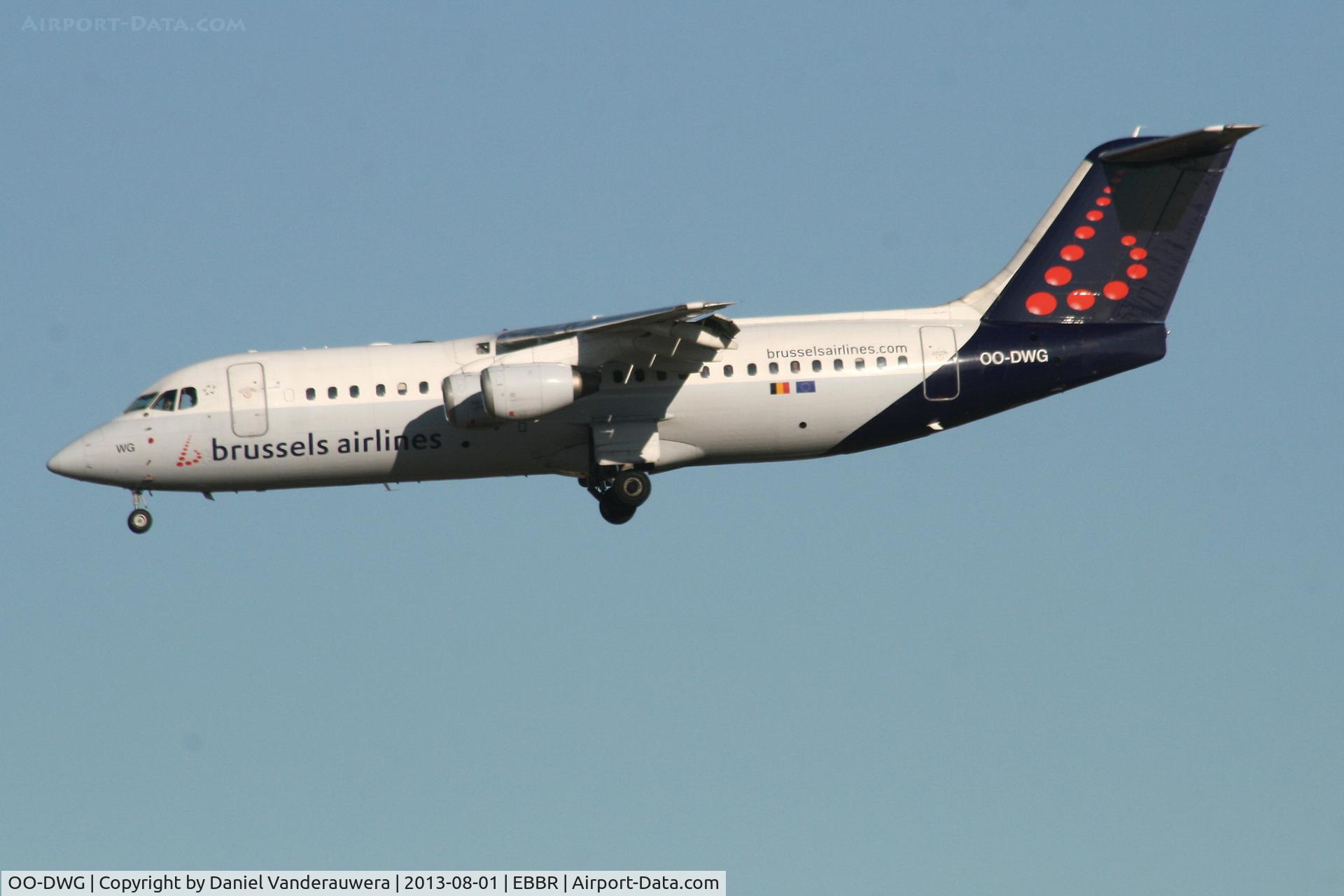 OO-DWG, 1998 British Aerospace Avro 146-RJ100 C/N E3336, Arrival of flight SN2288 to RWY 20