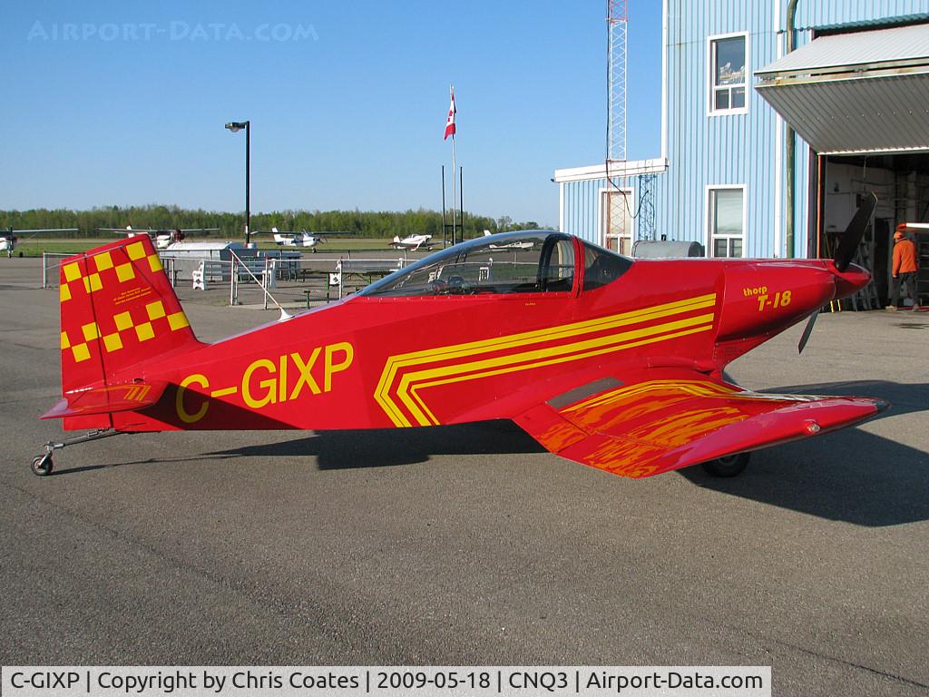 C-GIXP, 1972 Thorp T-18 Tiger C/N 684-1, This cool homebuilt just arrived from Parry Sound Airport up north. Its friendly pilot soon put it away for the night in its hangar. This airplane lives here at Welland's Niagara Central Airport & must be so much fun to fly.