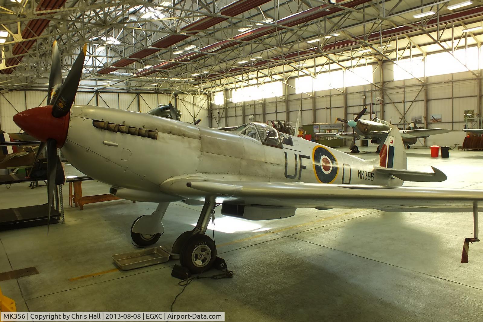 MK356, 1944 Supermarine 361 Spitfire LF.IXc C/N CBAF.IX.1561, Painted to represent ‘UF-Q’ (MJ250) of 601 (County of London) Sqn AuxAF. Unusually, this aircraft was finished in a silver natural metal finish. 601 Sqn conducted ground attack, dive-bombing and strafing operations in Italy