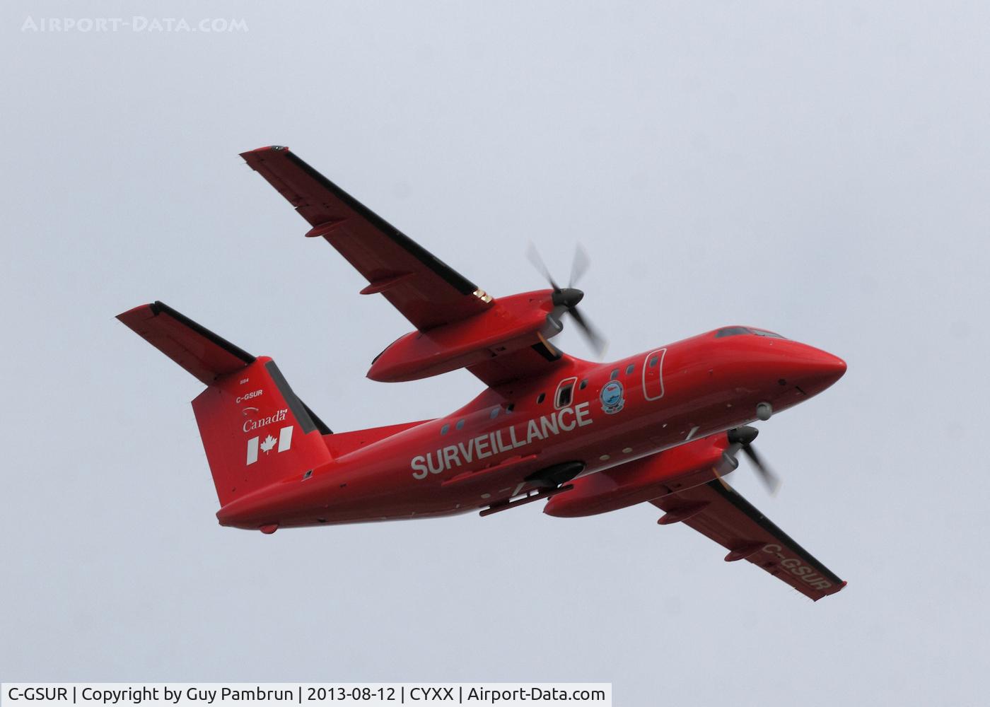 C-GSUR, 1986 De Havilland Canada CC-142 Dash 8 (DHC-8-102) C/N 46, Departing the day after the 2013 Abbotsford Airshow.
At least we let 'em know we're looking for 'em.