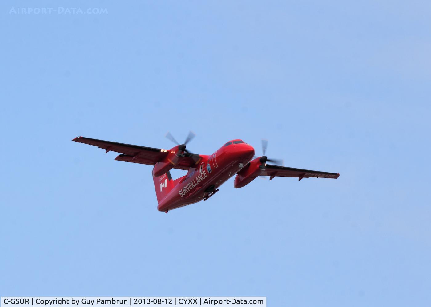 C-GSUR, 1986 De Havilland Canada CC-142 Dash 8 (DHC-8-102) C/N 46, Departing the day after the 2013 Abbotsford Airshow.
At least we let 'em know we're looking for 'em.