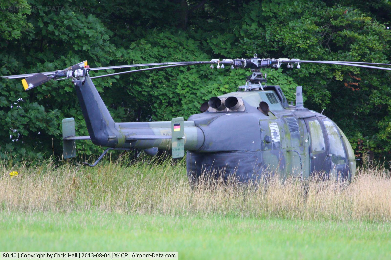 80 40, MBB Bo.105M C/N 5040, ex German Army (Heer) Bo.105M at Leeds Coney Park heliport