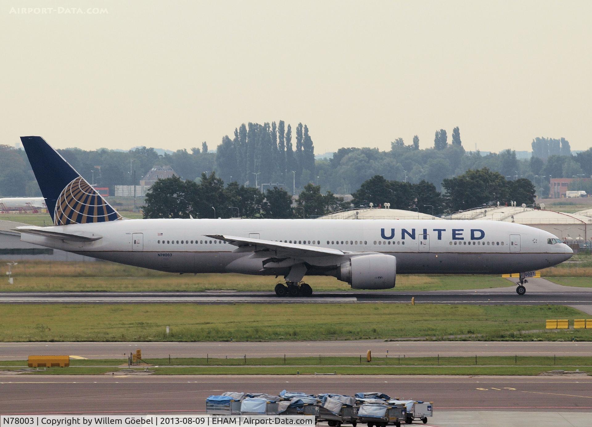 N78003, 1998 Boeing 777-224 C/N 27579, Taxi to runway 27 of Schiphol Airport
