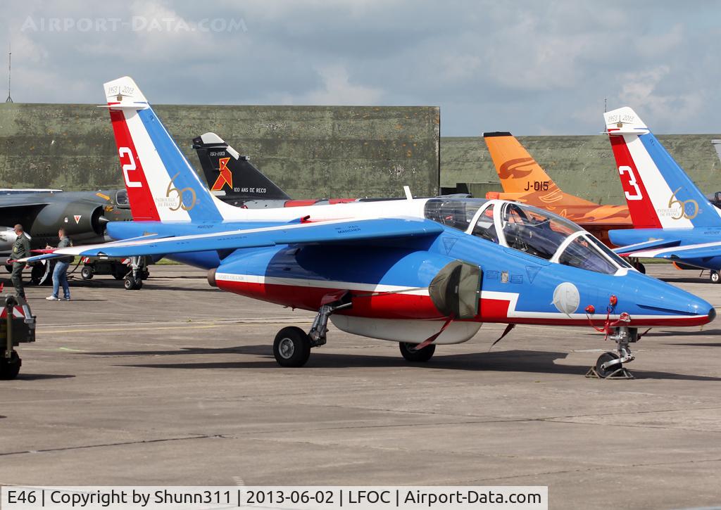 E46, Dassault-Dornier Alpha Jet E C/N E46, Parked during LFOC Open Day 2013 before PdF Airshow... Additional 60th anniversary patch...