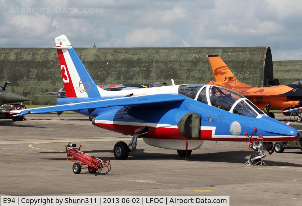E94, Dassault-Dornier Alpha Jet E C/N E94, Parked during LFOC Open Day 2013 before PdF Airshow... Additional 60th anniversary patch...