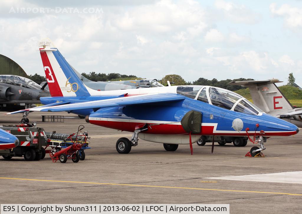E95, Dassault-Dornier Alpha Jet E C/N E95, Parked during LFOC Open Day 2013 before PdF Airshow... Additional 60th anniversary patch...