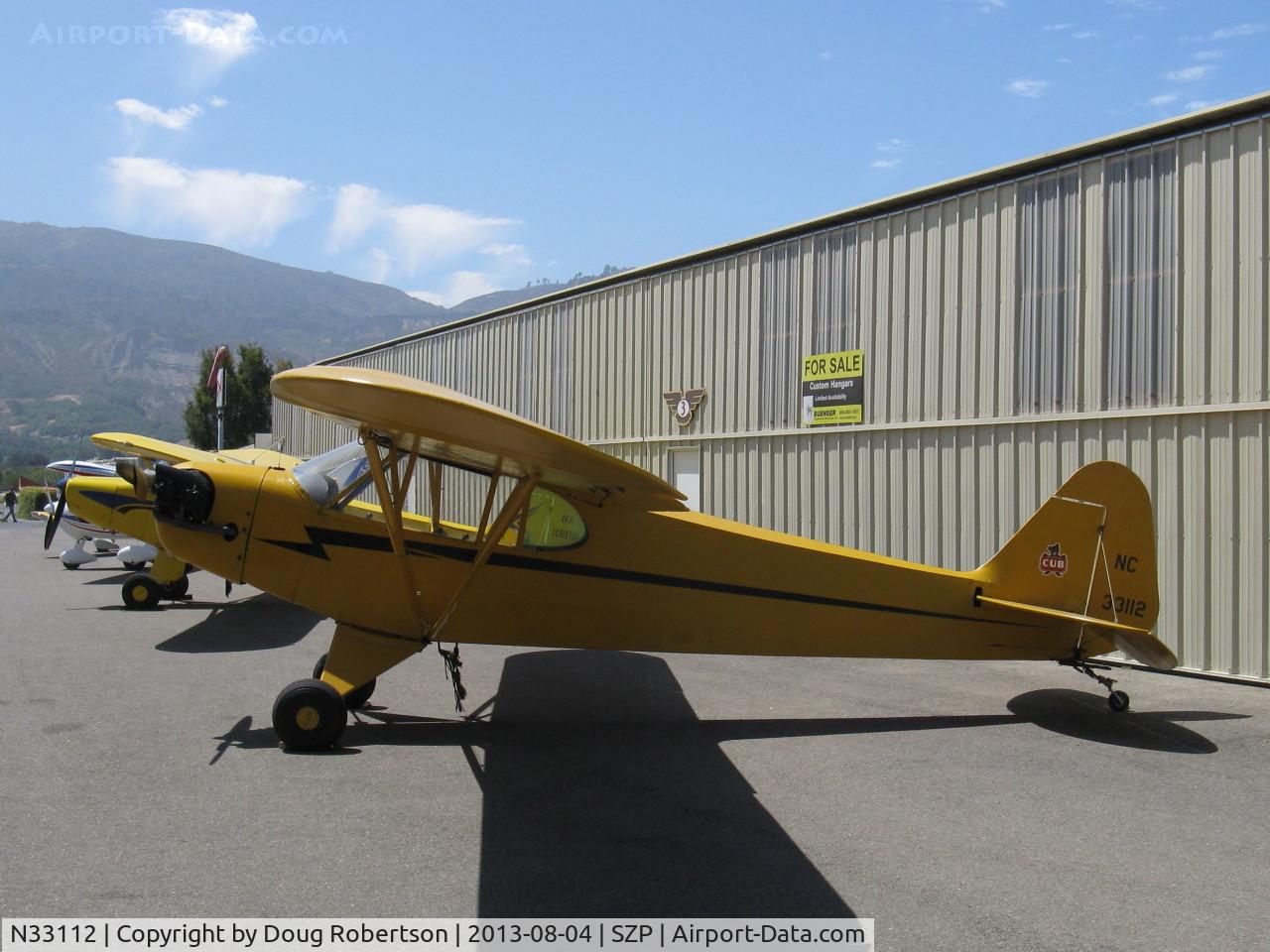N33112, 1940 Piper J3C-65 Cub Cub C/N 5830, 1940 Piper J3C-65 CUB, Continental C90, 90 Hp upgrade, on Aviation Museum of Santa Paula ramp