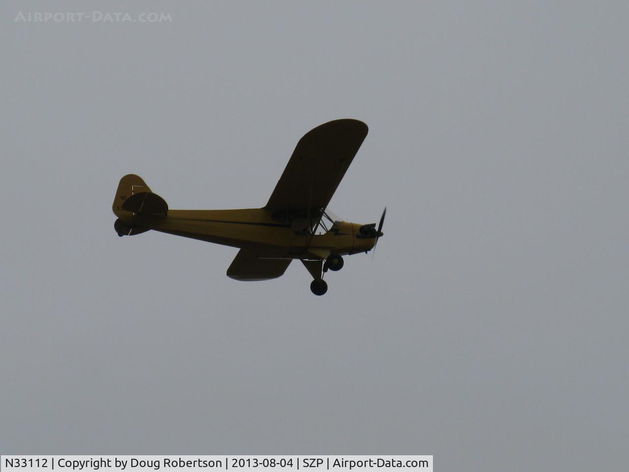 N33112, 1940 Piper J3C-65 Cub Cub C/N 5830, 1940 Piper J3C-65 CUB, Continental C90 90 Hp upgrade, takeoff climb Rwy 22