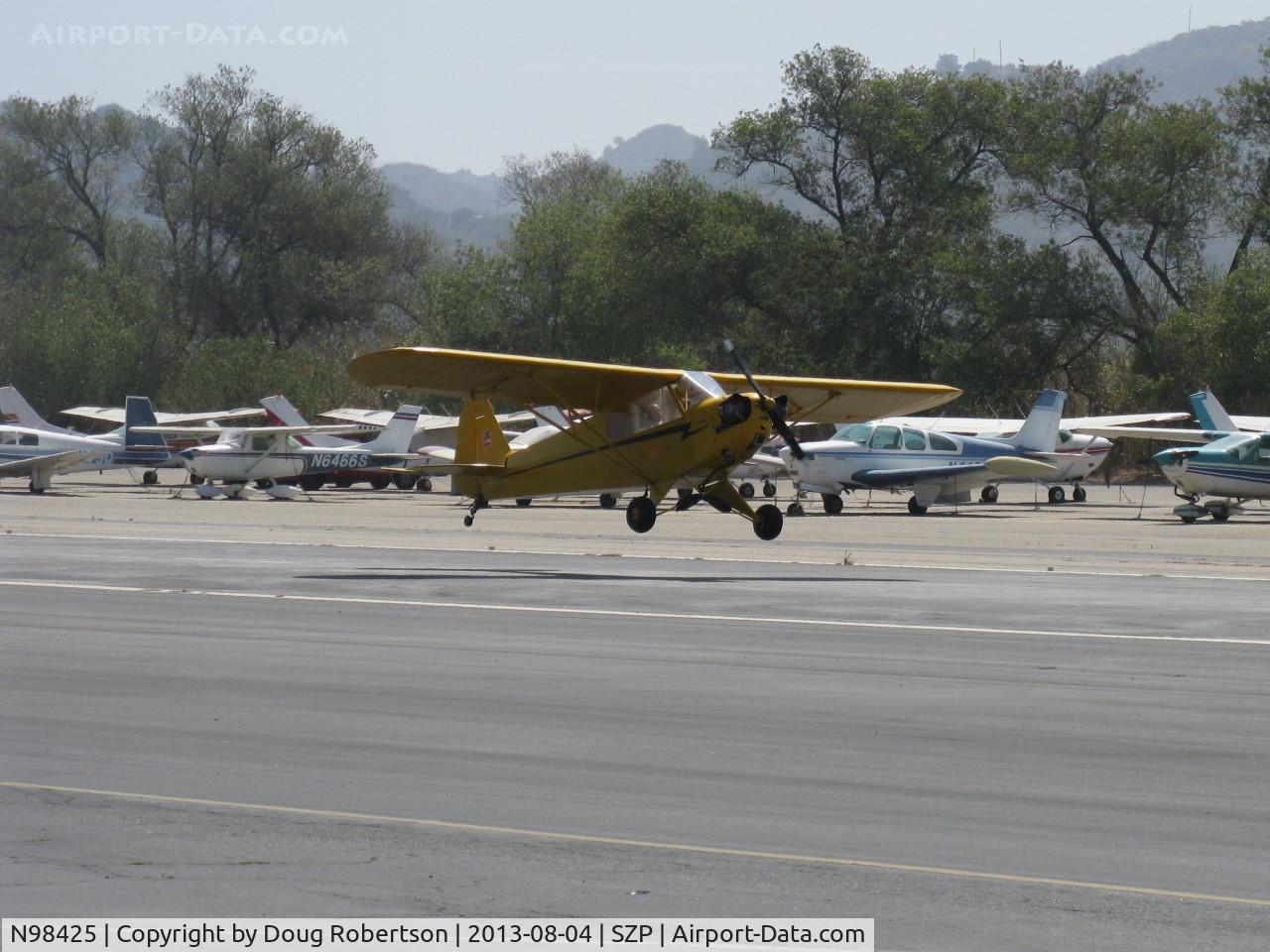 N98425, 1946 Piper J3C-65 Cub Cub C/N 18612, 1946 Piper J3C-65 CUB, Continental C90 90 Hp upgrade, landing Rwy 22