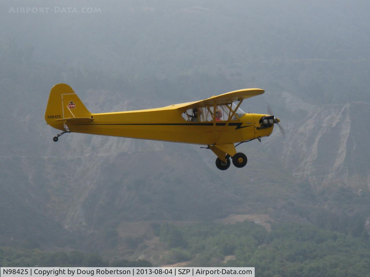 N98425, 1946 Piper J3C-65 Cub Cub C/N 18612, 1946 Piper J3C-65 CUB, Continental C90 90 Hp upgrade, takeoff climb Rwy 22
