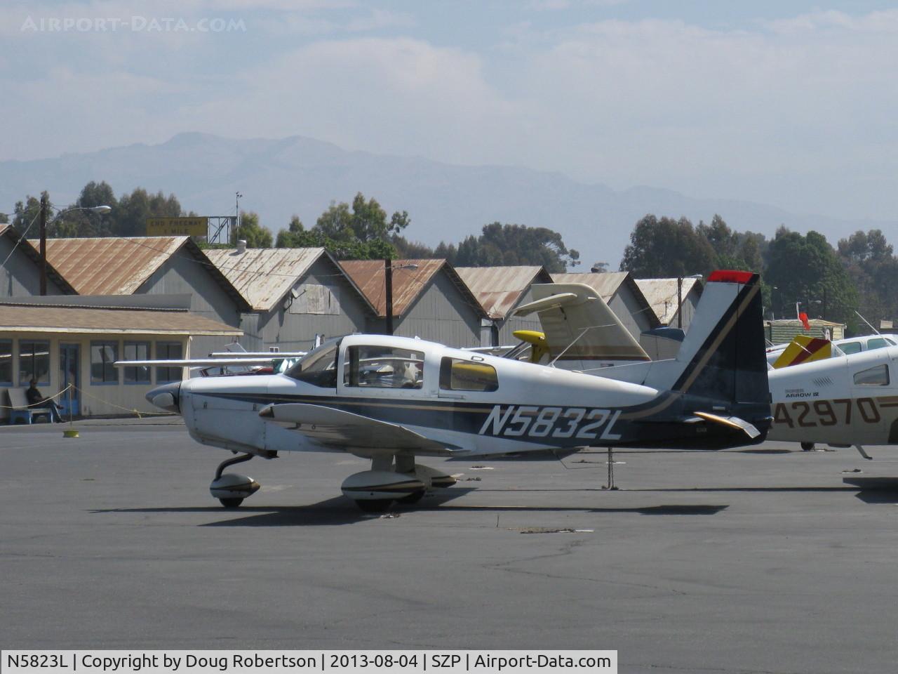 N5823L, American AA-5 C/N AA5-0023, 1972 Grumman American AA-5 TRAVELER, Lycoming O-320-E2G 150 Hp, on transient line