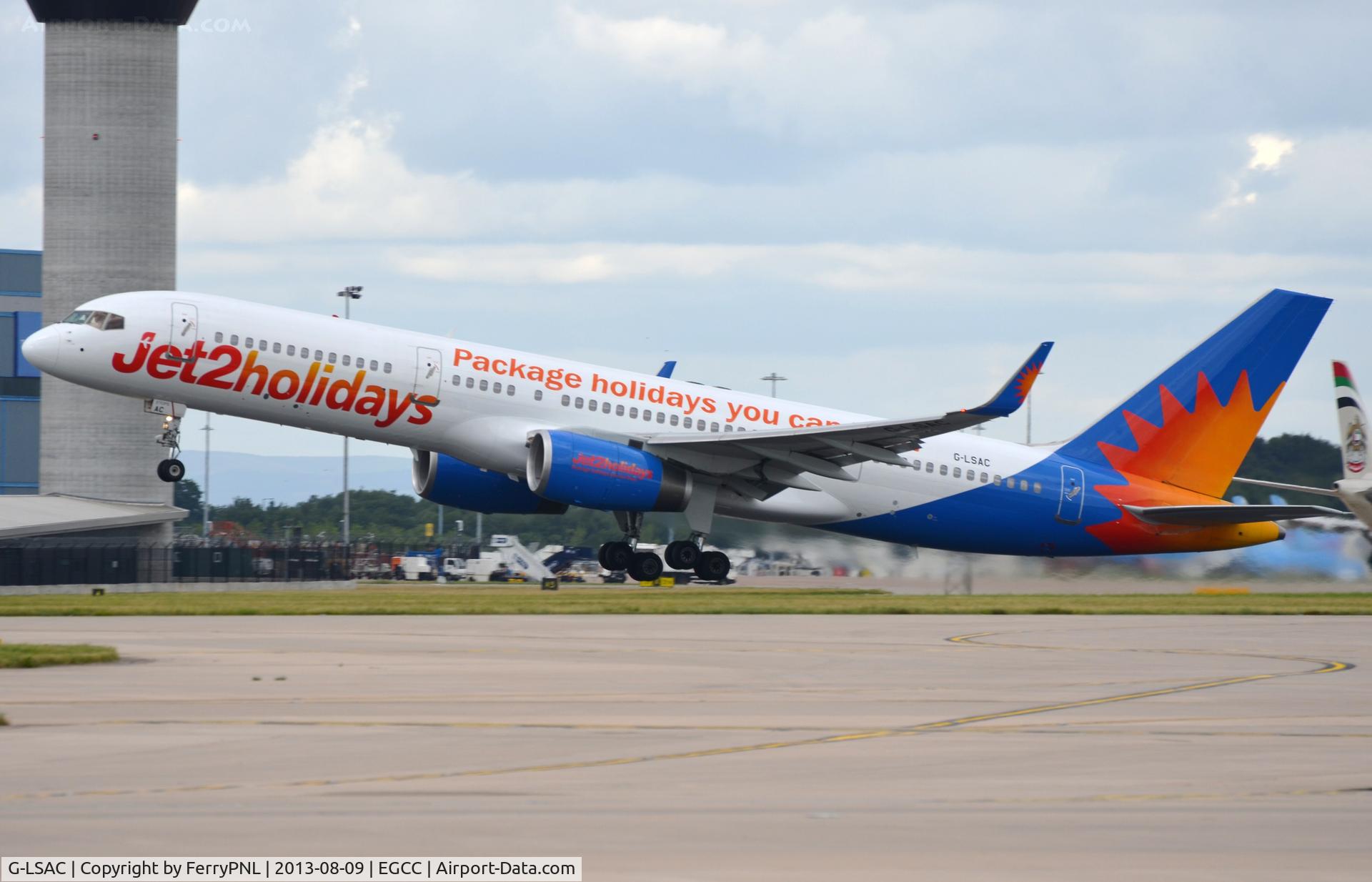 G-LSAC, 1992 Boeing 757-23A C/N 25488, Jet2 B752 rotating in MAN.