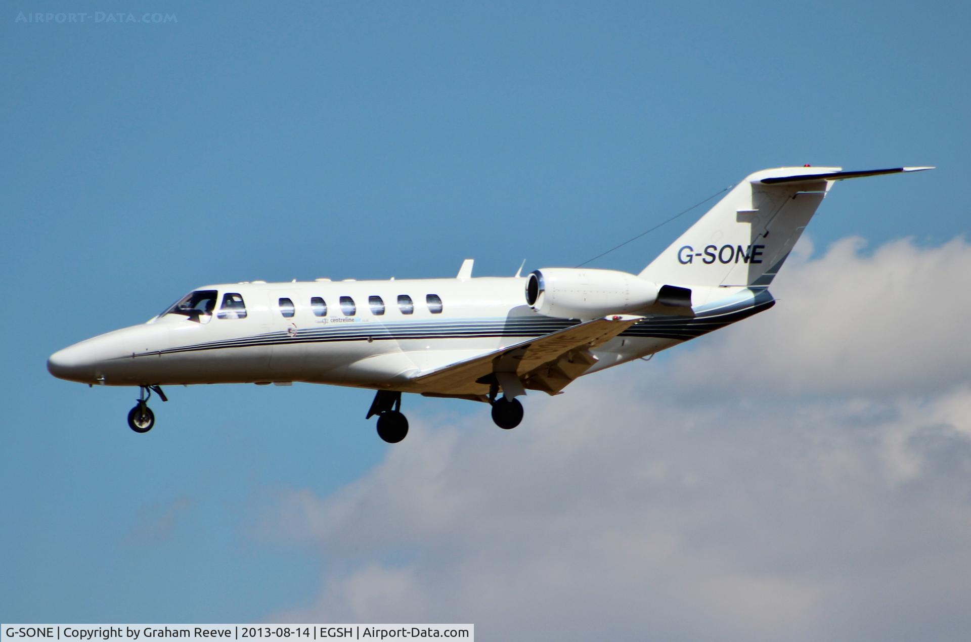 G-SONE, 2001 Cessna 525A CitationJet CJ2 C/N 525A-0031, About to land.