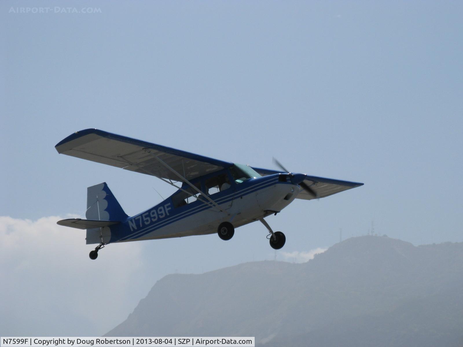 N7599F, 1970 Champion 7ECA Citabria C/N 745-70, 1970 Champion 7ECA CITABRIA, Lycoming O-235 115 Hp, takeoff climb Rwy 22, Young Eagles Flight