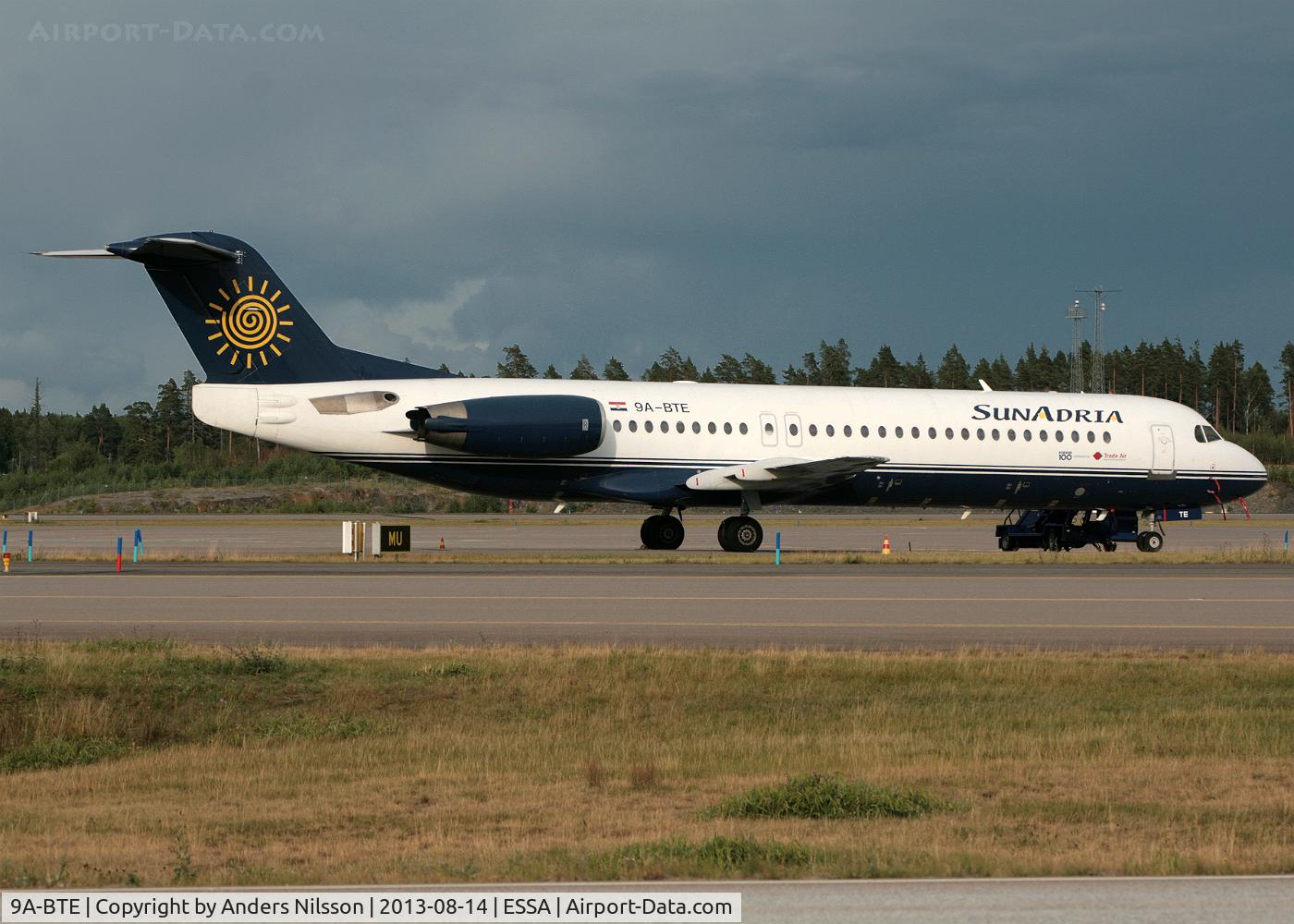 9A-BTE, 1992 Fokker 100 (F-28-0100) C/N 11416, Parked at stand M9.ARN