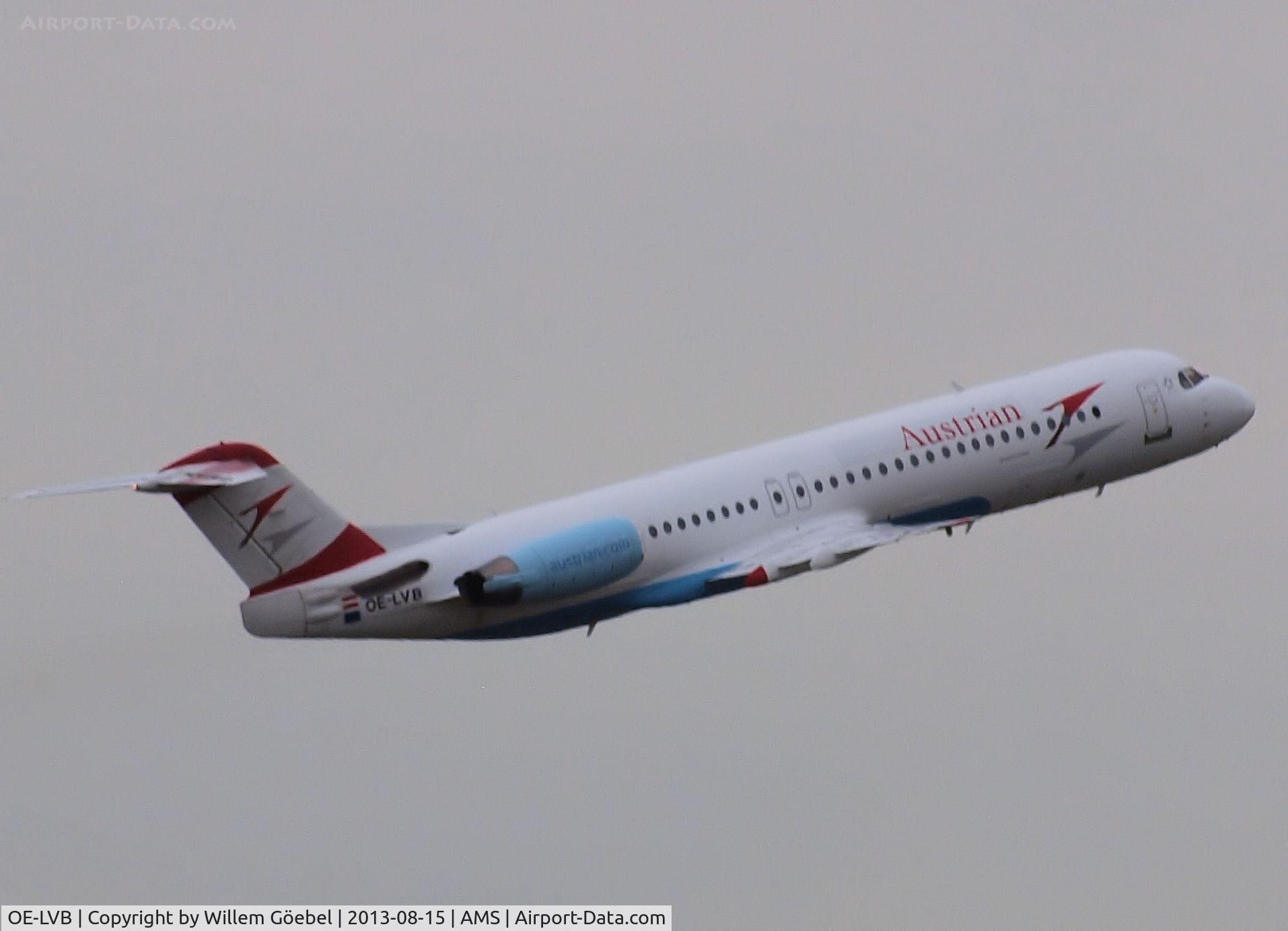 OE-LVB, 1994 Fokker 100 (F-28-0100) C/N 11502, Take off from runway L18 of schiphol Airport