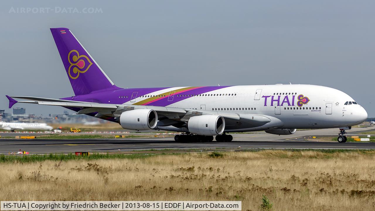 HS-TUA, 2012 Airbus A380-841 C/N 087, departure from Frankfurt