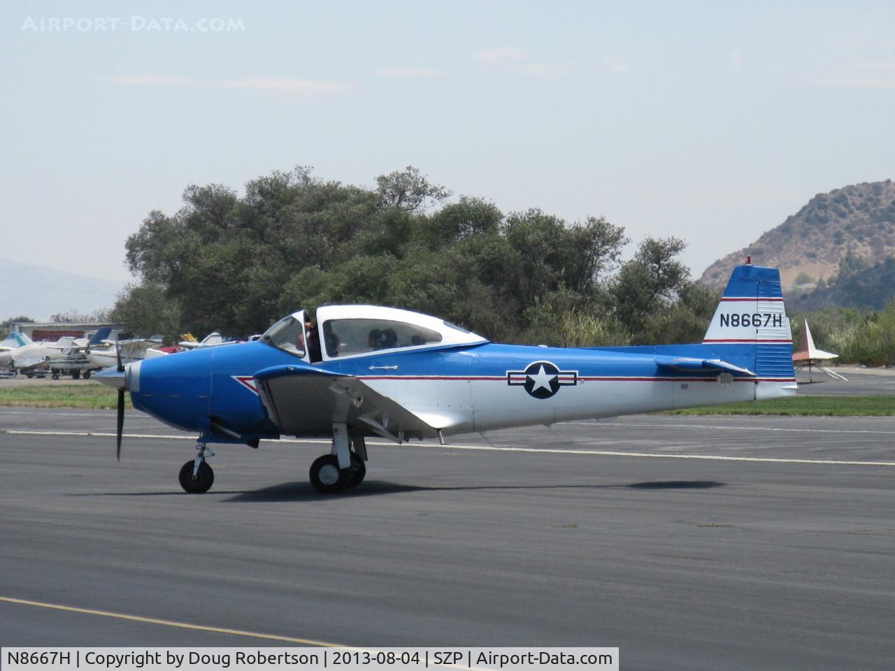 N8667H, 1947 North American Navion C/N NAV-4-667, 1947 North American NAVION, Continental IO-520 285 Hp upgrade, taxi off the active-Young Eagles Flight