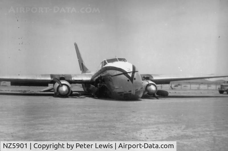NZ5901, Bristol 170 Freighter Mk.31M C/N 12832, cr landing 19 Apr 1954 in Mauripur Pakistan.