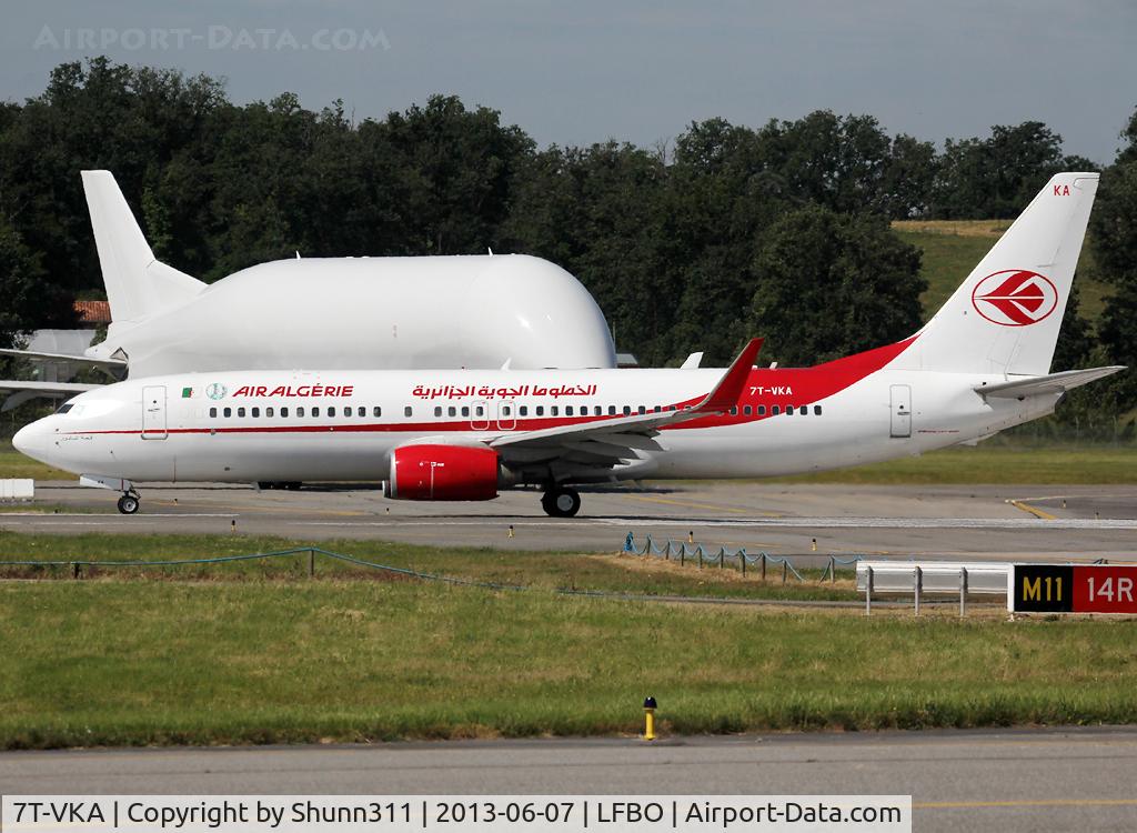 7T-VKA, 2005 Boeing 737-8D6 C/N 34164, Lining up rwy 14R with additional anniversary patch...