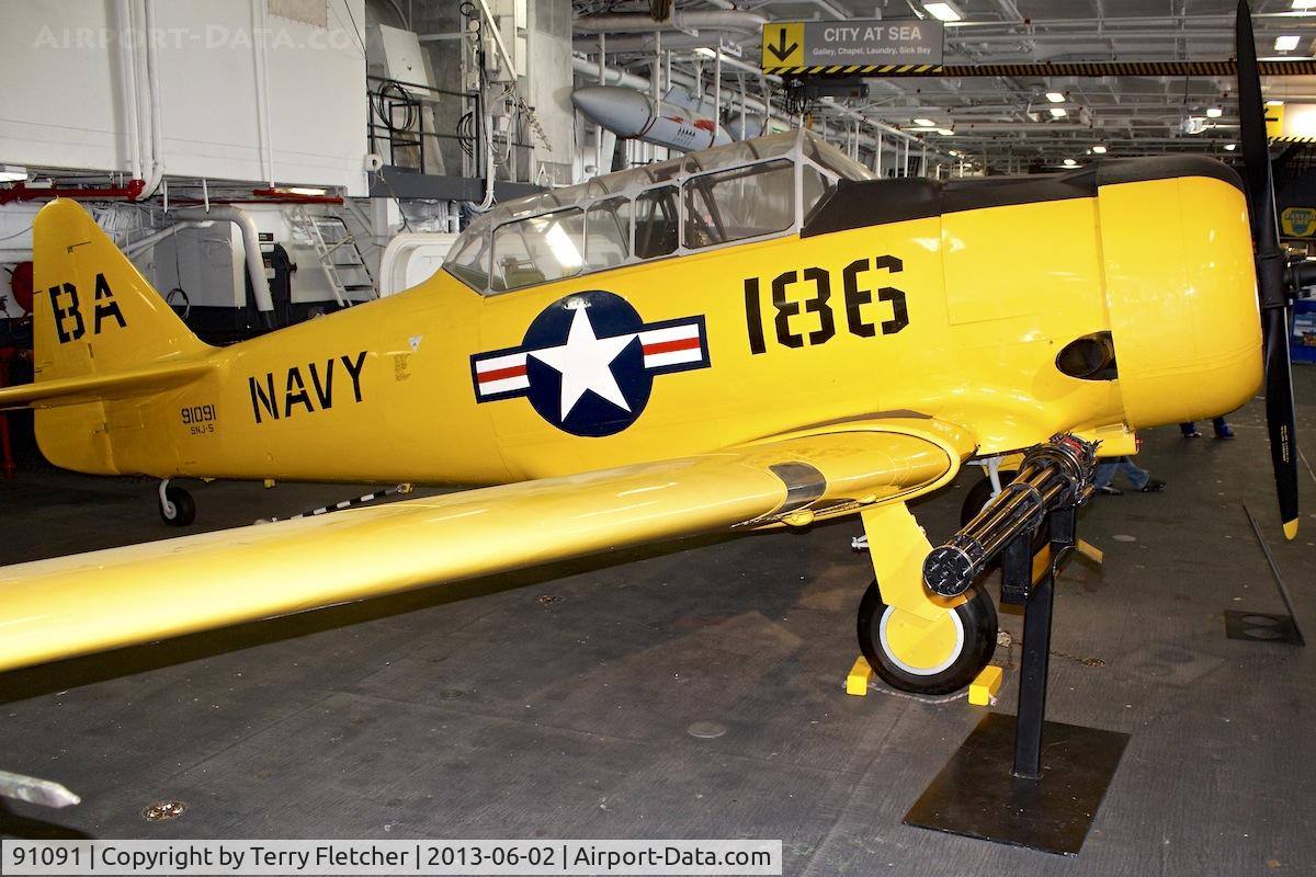 91091, North American SNJ-5 Texan Texan C/N 121-42107, Displayed aboard the USS Midway on San Diego Waterfront, California