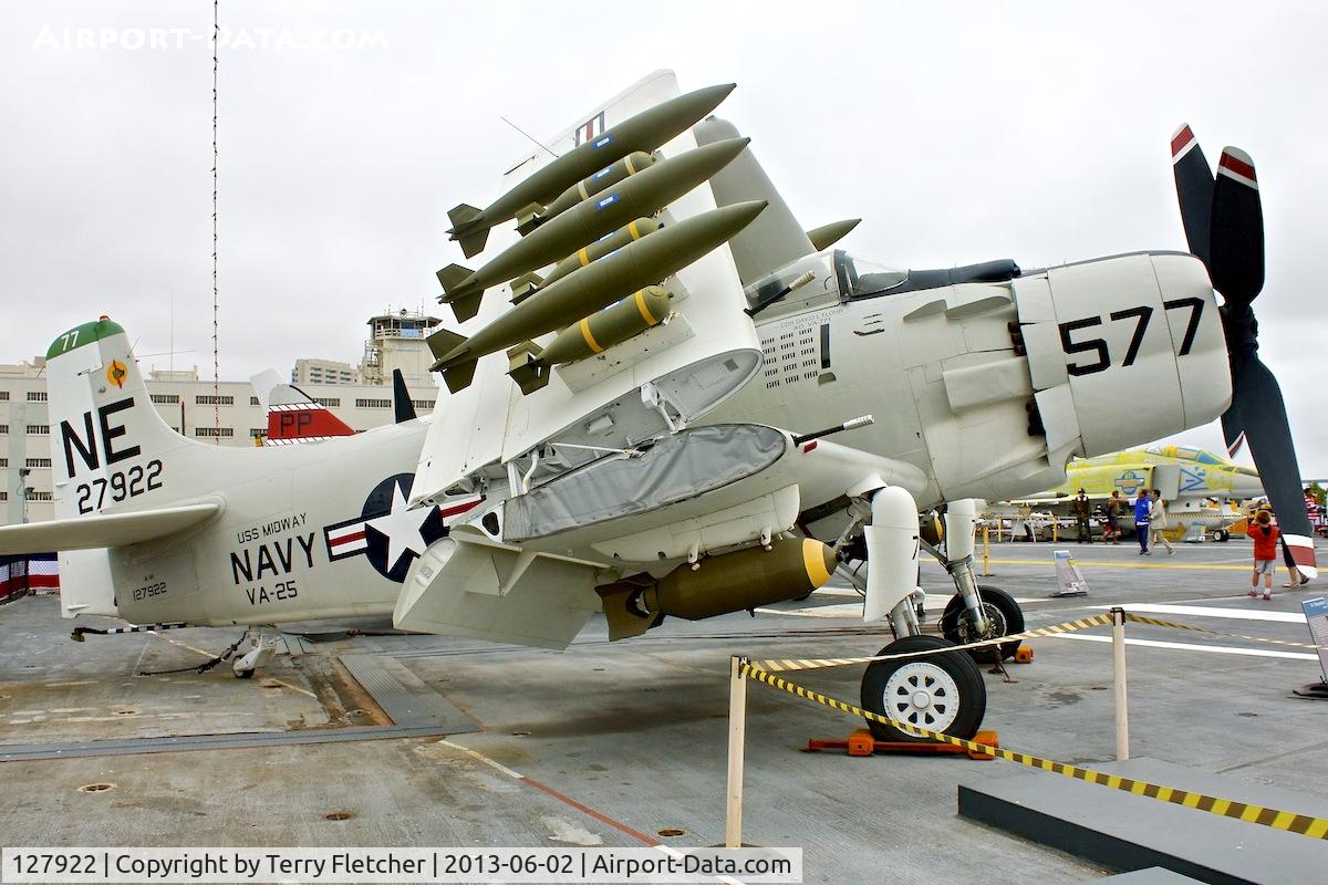 127922, Douglas AD-4W Skyraider C/N 7937, Displayed on the USS Midway on the Waterfront at San Diego , California