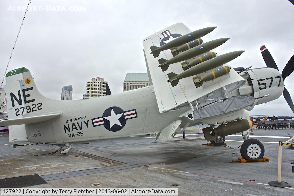 127922, Douglas AD-4W Skyraider C/N 7937, Displayed on the USS Midway on the Waterfront at San Diego , California
