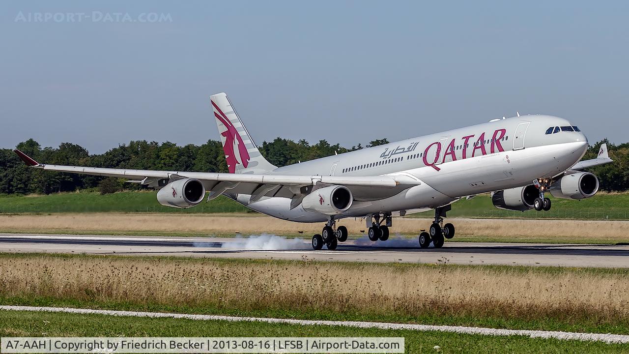 A7-AAH, 2003 Airbus A340-313X C/N 528, touchdown at Basel