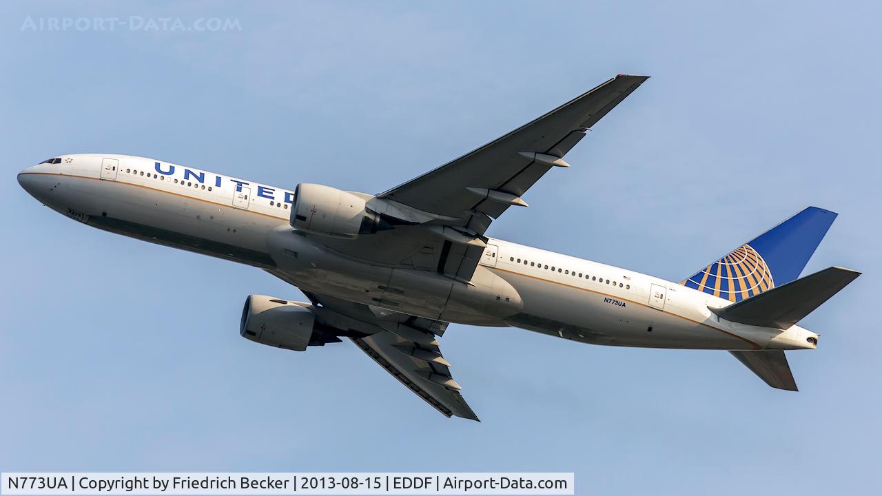 N773UA, 1995 Boeing 777-222 C/N 26929, departure from Frankfurt
