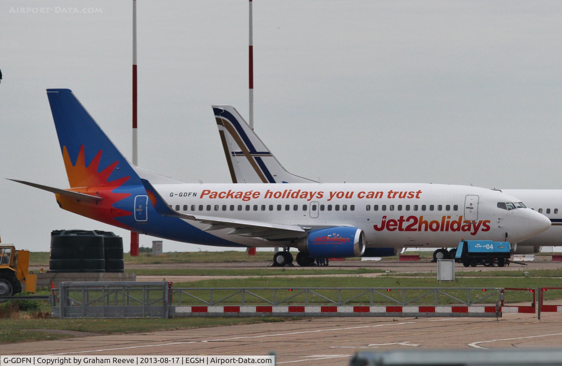 G-GDFN, 1998 Boeing 737-33V C/N 29332, Parked at Norwichl