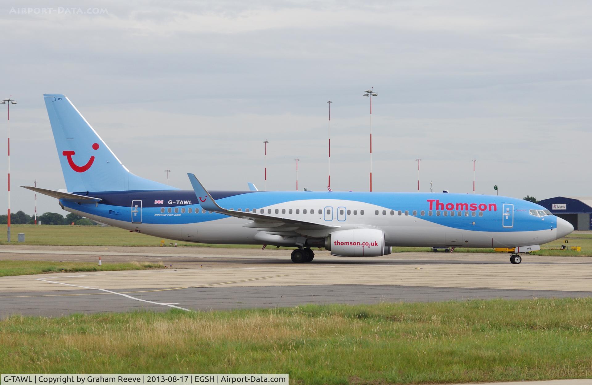 G-TAWL, 2012 Boeing 737-8K5 C/N 37243, Just landed at Norwich.