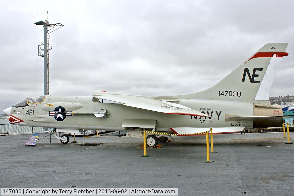 147030, Vought F-8K Crusader C/N 788, Displayed on the USS Midway on the waterfront at San Diego, California