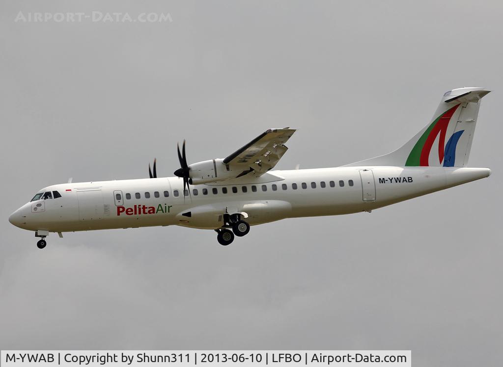 M-YWAB, 2007 ATR 72-212A C/N 746, Landing rwy 32L for during customer flight acceptance before delivery 2 days later... First ATR72 in new c/s for this company. Ex. Kingfisher as VT-KAH