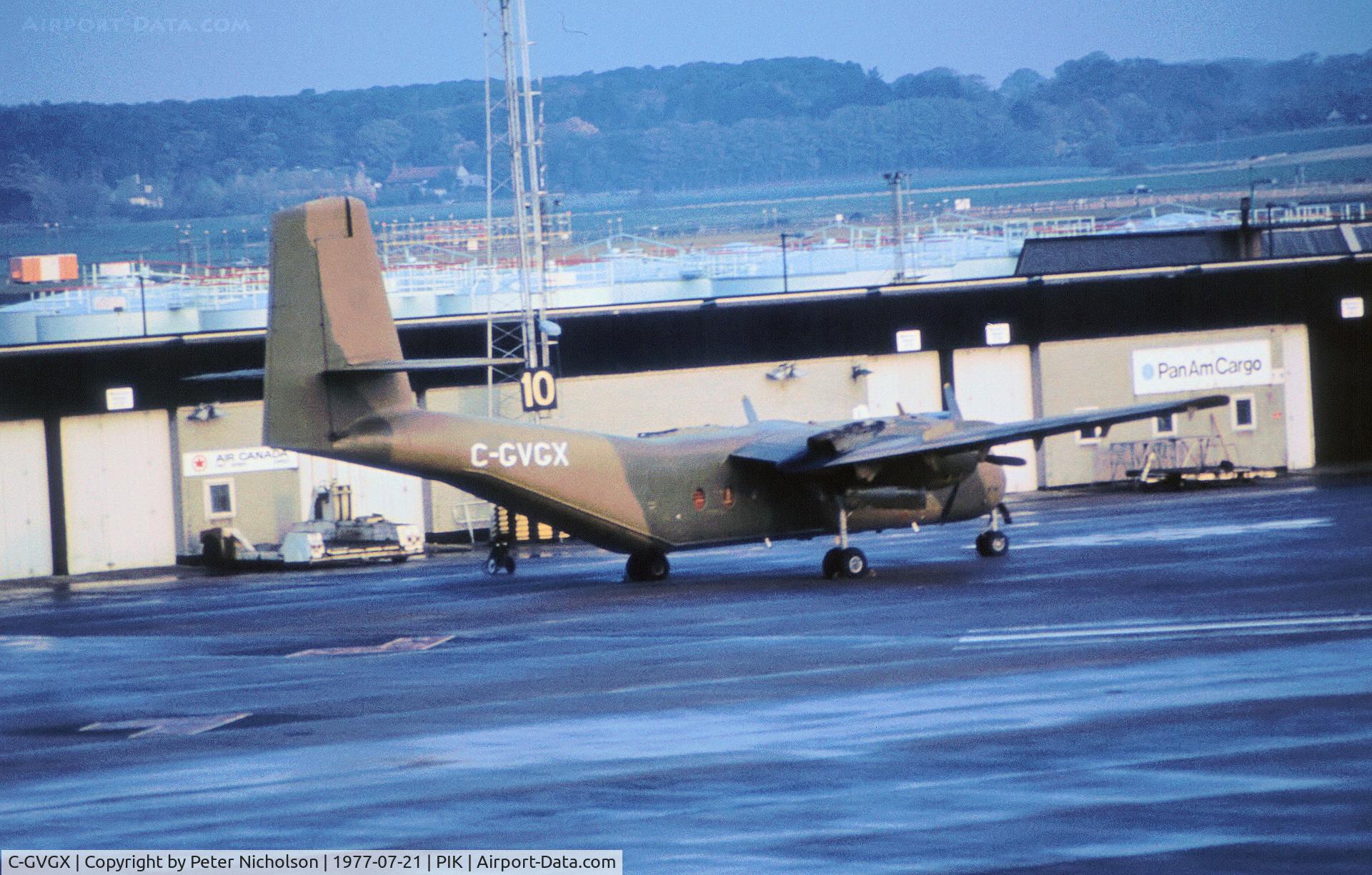 C-GVGX, 1961 De Havilland Canada DHC-4A Caribou C/N 23, This former Sultan of Oman Air Force Caribou staged through Prestwick en route to new ownership in Canada in the Summer of 1977.