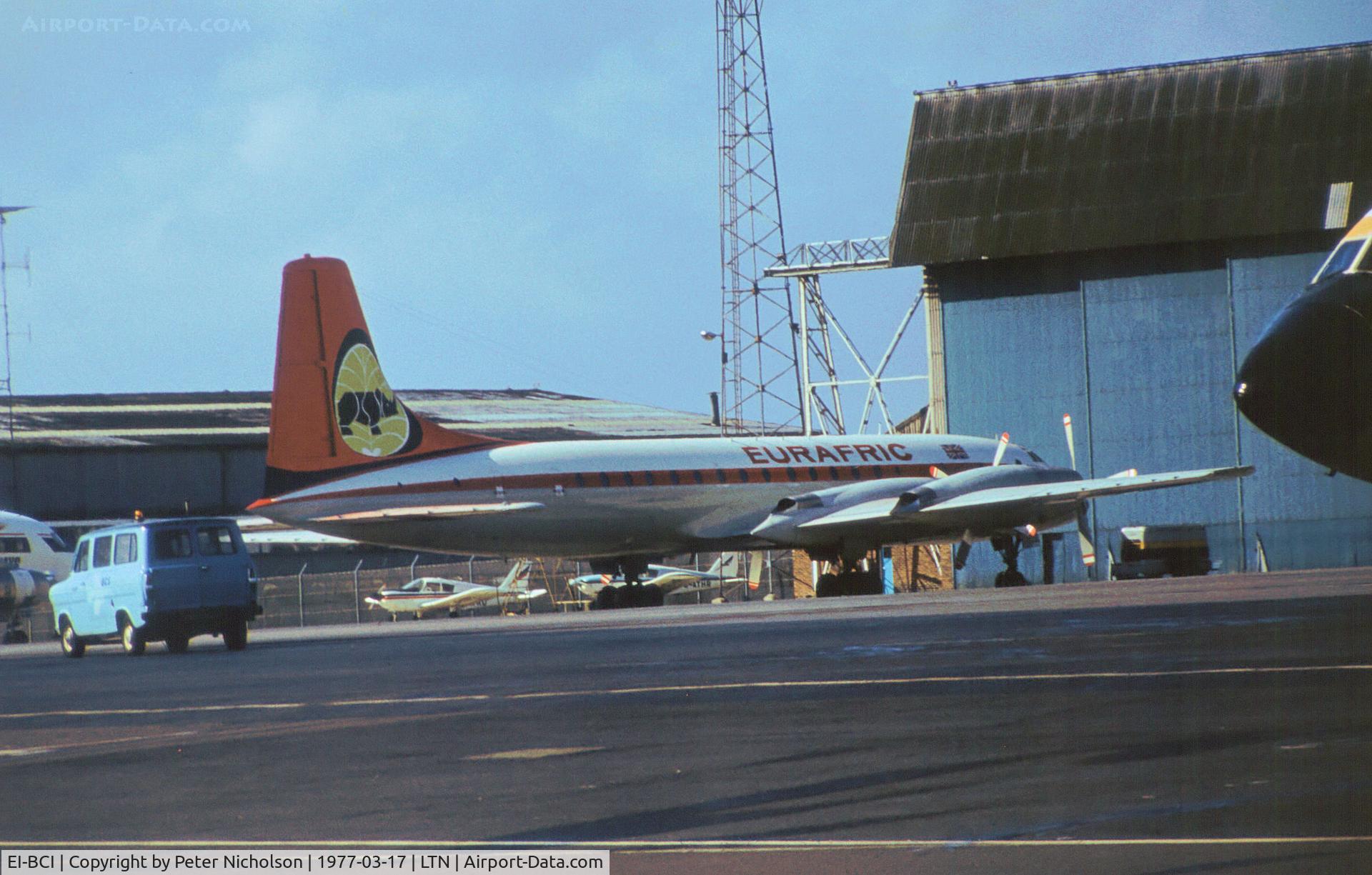 EI-BCI, 1958 Bristol Britannia C.1 (175 Britannia 253F) C/N 13449, Britannia 253 of Eurafric seen at Luton in the Spring of 1977.