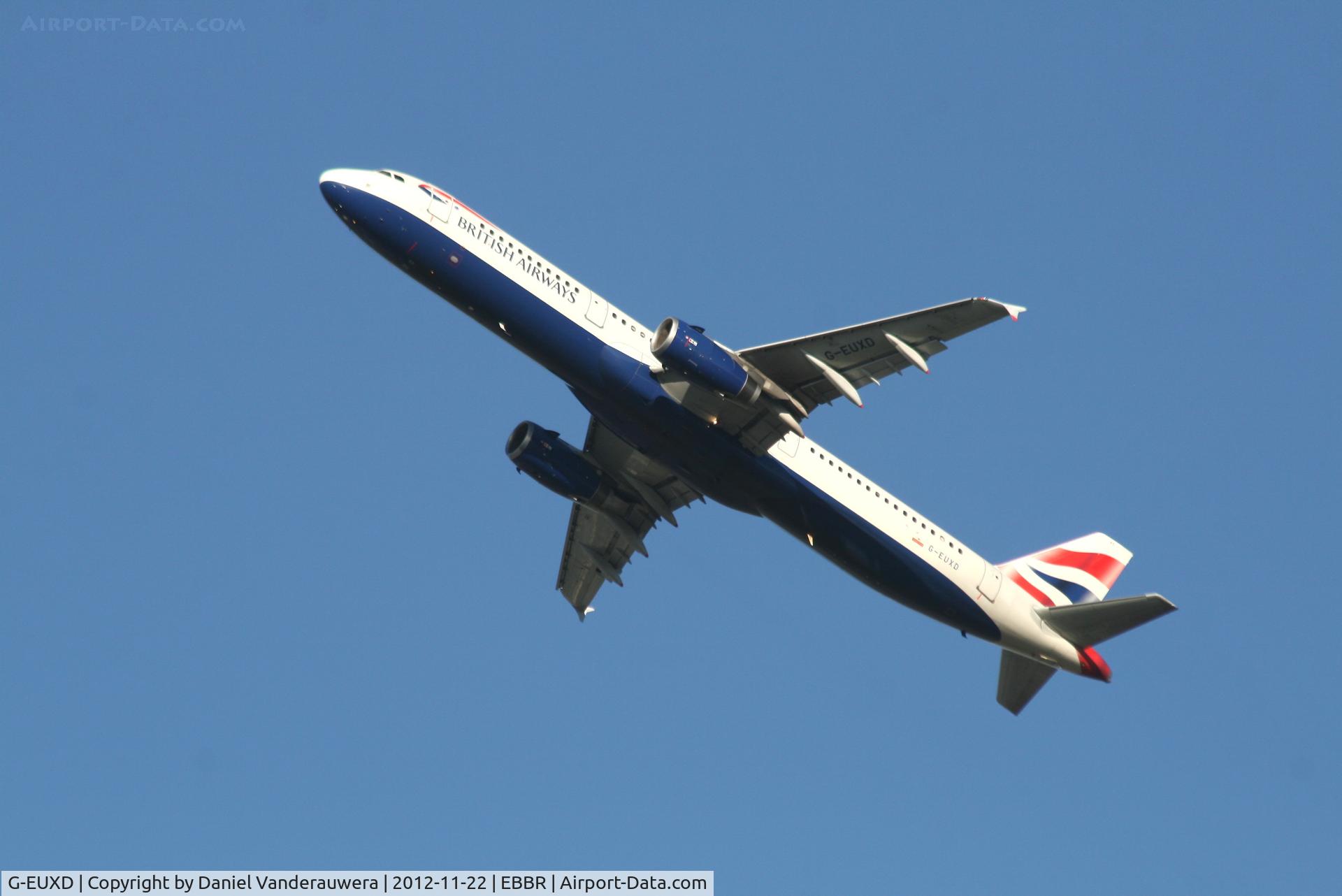 G-EUXD, 2004 Airbus A321-231 C/N 2320, Flight BA393 is climbing from RWY 25R