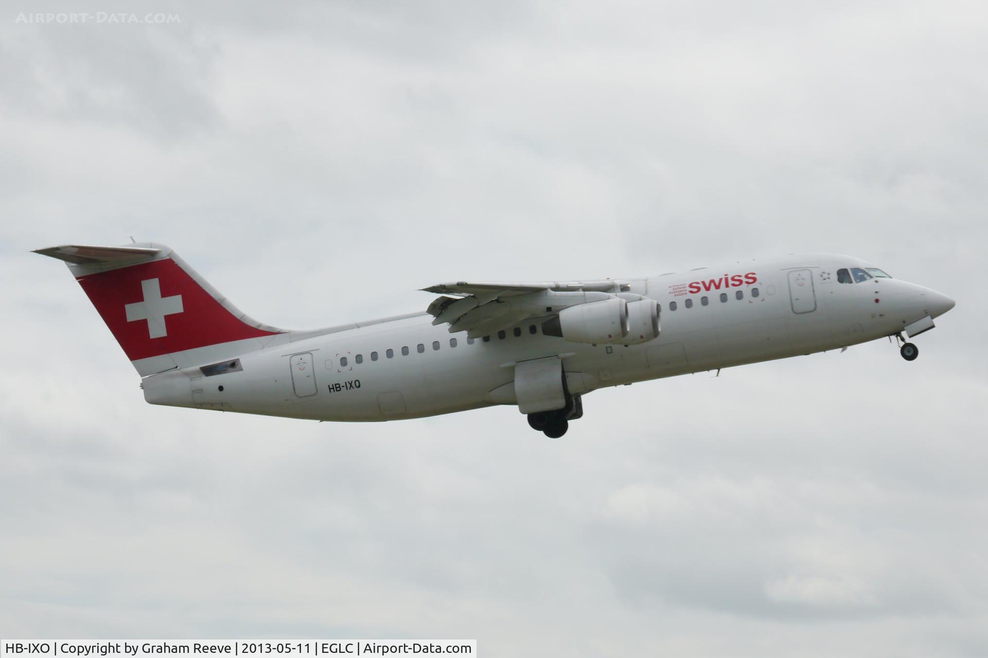 HB-IXO, 1996 British Aerospace Avro 146-RJ100 C/N E3284, Departing from London City airport.