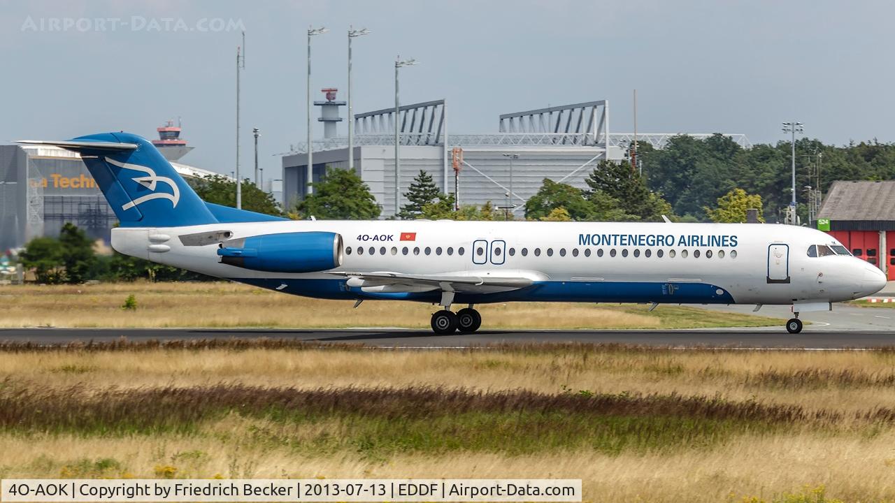 4O-AOK, 1989 Fokker 100 (F-28-0100) C/N 11272, departure via RW18W