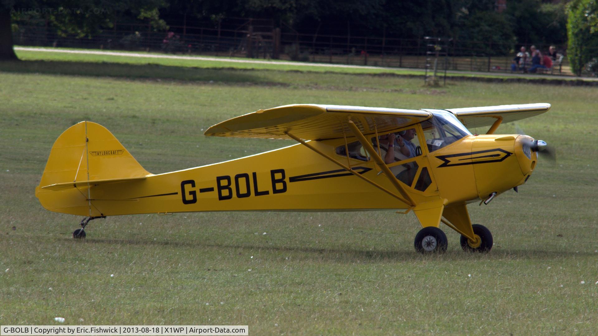 G-BOLB, 1941 Taylorcraft BC-12-65 C/N 3165, 2. G-BOLB at The 28th. International Moth Rally at Woburn Abbey, Aug. 2013.