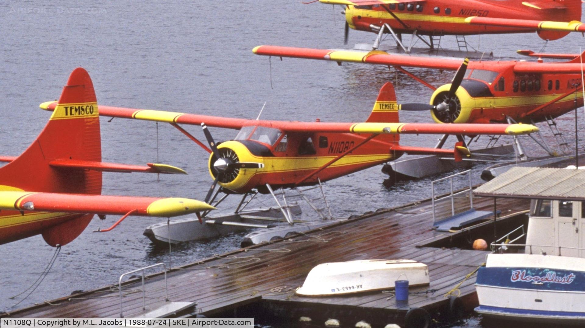 N1108Q, 1952 De Havilland Canada DHC-2 Beaver Mk.I C/N 416, Temsco Air Beaver docked in Ketchikan Harbor (Alaska) on a rainy day.