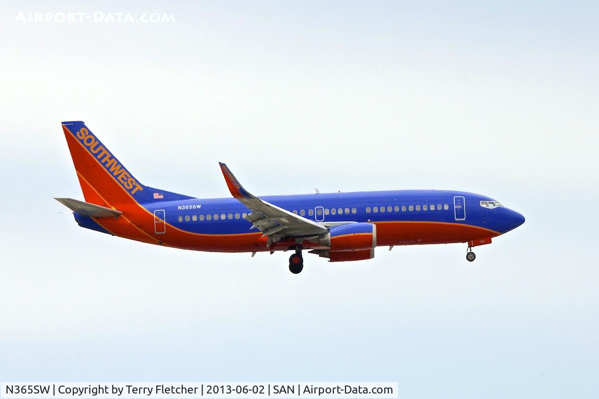 N365SW, 1993 Boeing 737-3H4 C/N 26576, Overhead Balboa Park on approach to San Diego International , California