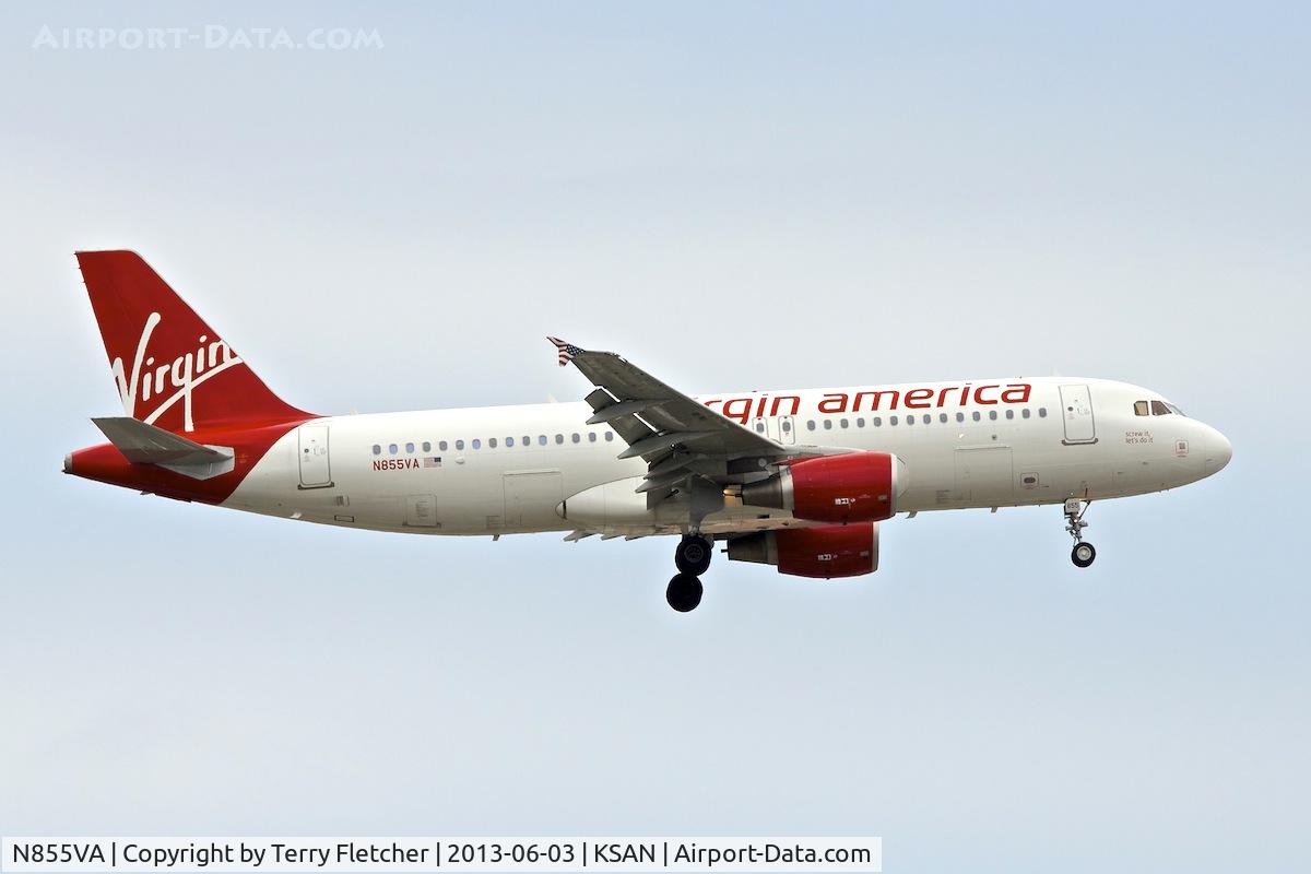 N855VA, 2012 Airbus A320-214 C/N 5179, Overhead Balboa Park on approach to San Diego International , California