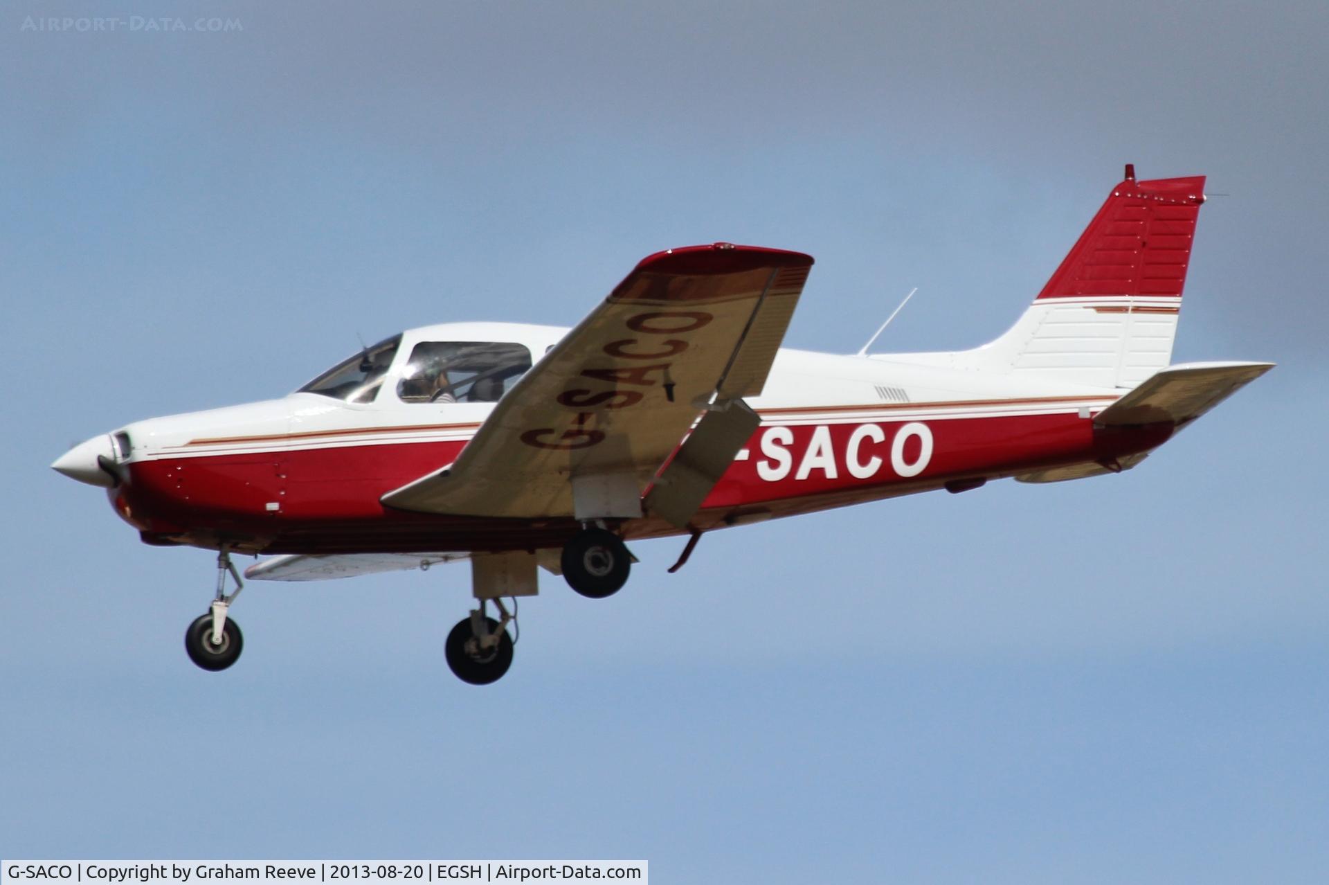 G-SACO, 1984 Piper PA-28-161 Cherokee Warrior II C/N 28-8416085, About to land on runway 27.