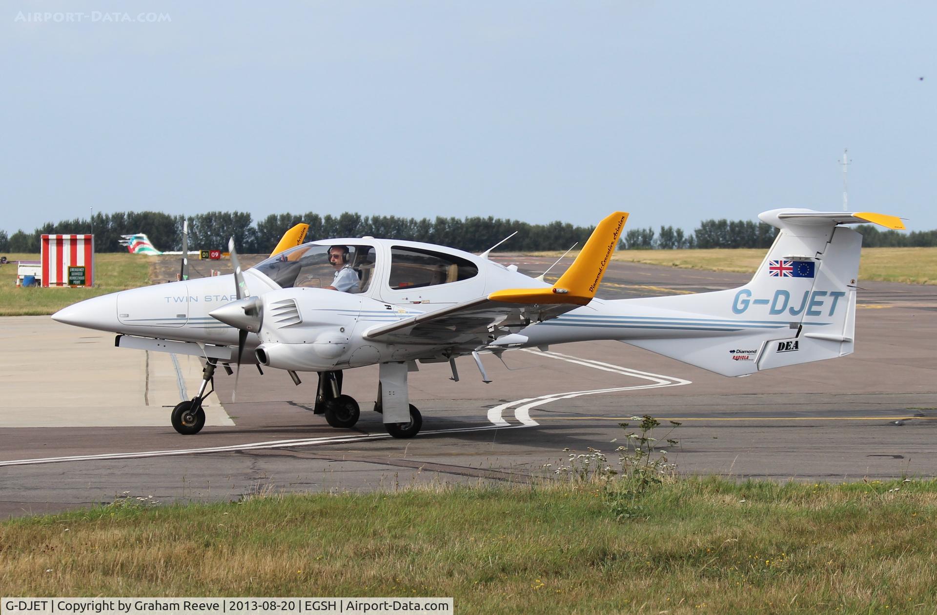 G-DJET, 2006 Diamond DA-42 Twin Star C/N 42.122, Just landed at Norwich.