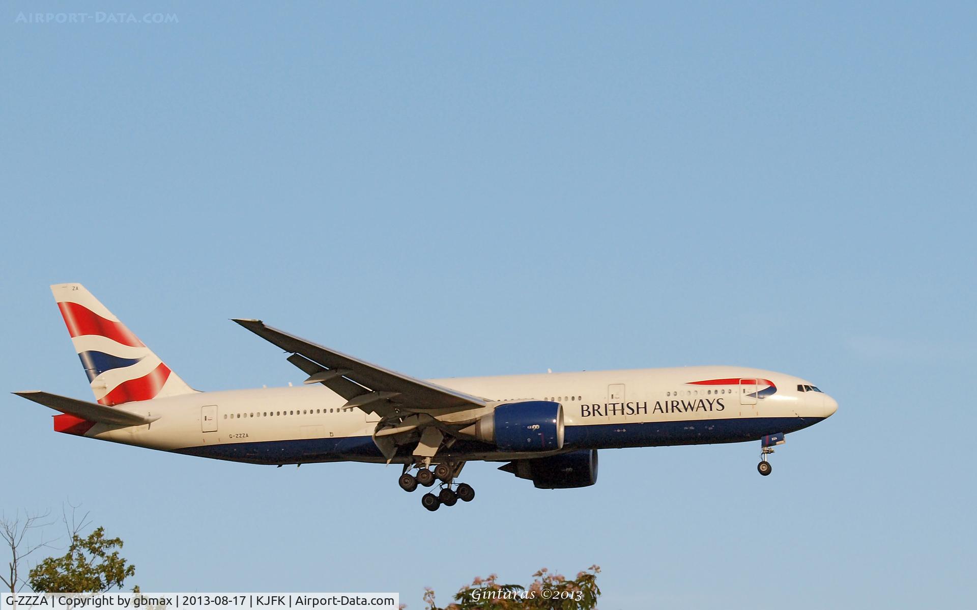 G-ZZZA, 1995 Boeing 777-236 C/N 27105, Seconds before landing on L22, JFK