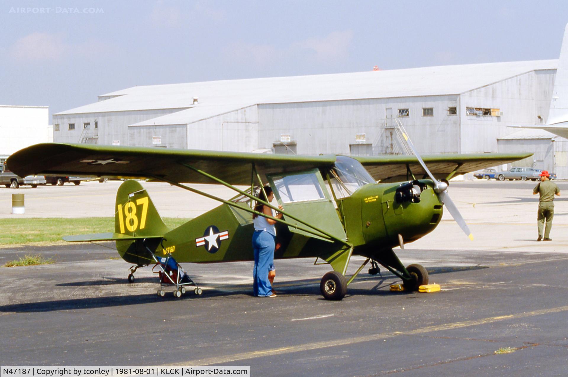 N47187, 1943 Aeronca 0-58B Grasshopper C/N 058B-11473, AERONCA 0-58B YR MFG 1943 C/N 11473 @ Rickenbacker AFB (KLCK) OH Sept 1981