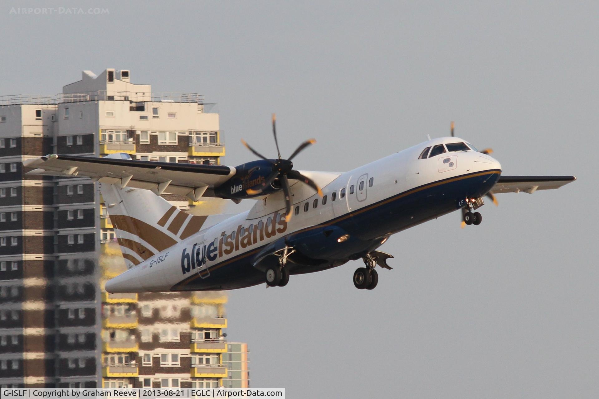 G-ISLF, 1997 ATR 42-500 C/N 546, Departing from London City.